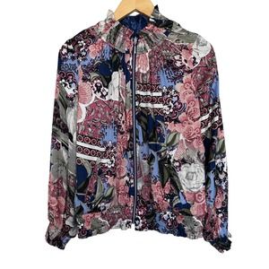 Chico's Reversible Floral Blue and Pink Satin Feel Bomber Jacket Size 1 US 8/10